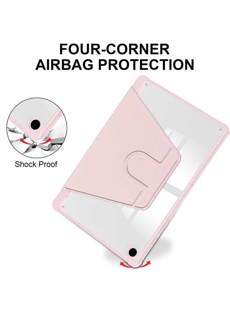 حالة لسامسونج غالاكسي Tab A9, حالة حماية اللوح , الاكريليك 360 ° تصميم الدوار, تلقائي الاستيقاظ / النوم, جلد ناعم, وردي - Image 4